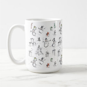 Cute Christmas Pattern with Snowman, Tree, and Gif Coffee Mug
