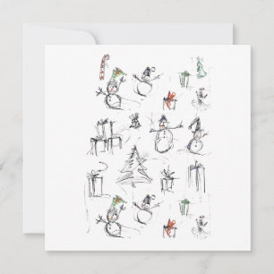 Cute Christmas Pattern with Snowman, Tree, and Gif Invitation