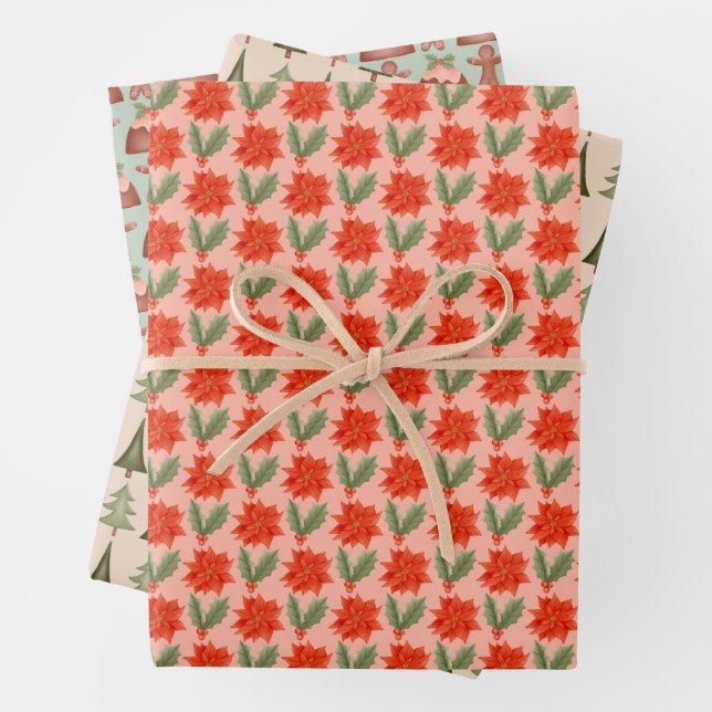 Cute Christmas Patterns Wrapping Paper Sheet (In situ)