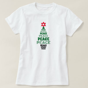 Cute Christmas Peace Tree Custom Initial White Fun T-Shirt
