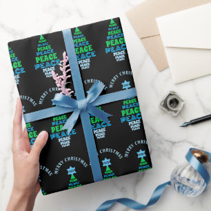 Cute Christmas Peace Tree Custom Year Black Wrapping Paper