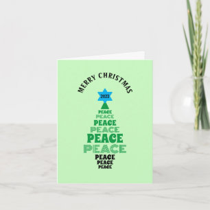Cute Christmas Peace Tree Light Green Holiday Card