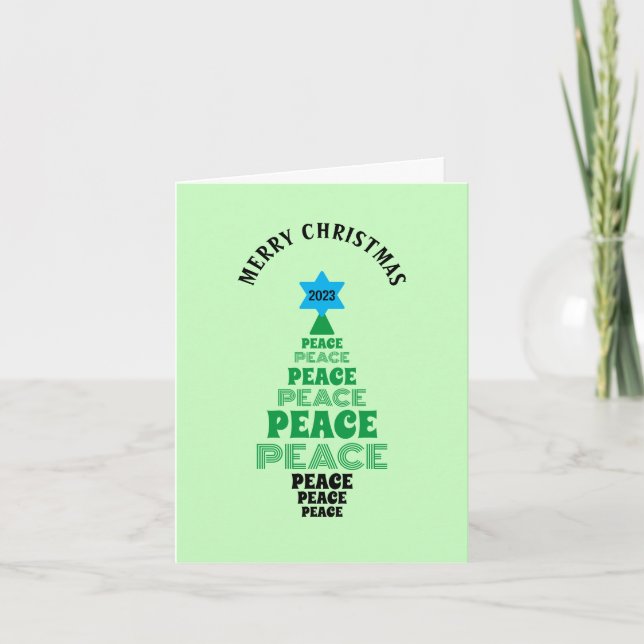 Cute Christmas Peace Tree Light Green Holiday Card (Front)