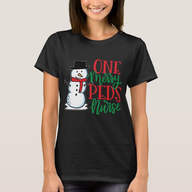 Cute Christmas PEDS Nurse - Pediatric Snowman Nurs T-Shirt (Front)