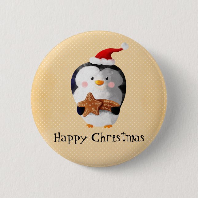 Cute Christmas Penguin 2 Inch Round Button (Front)