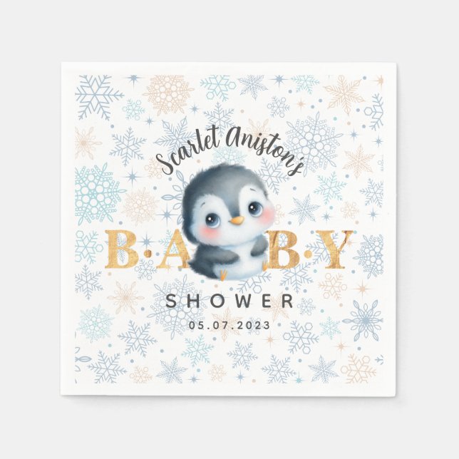 Cute Christmas Penguin Baby Shower Napkins (Front)