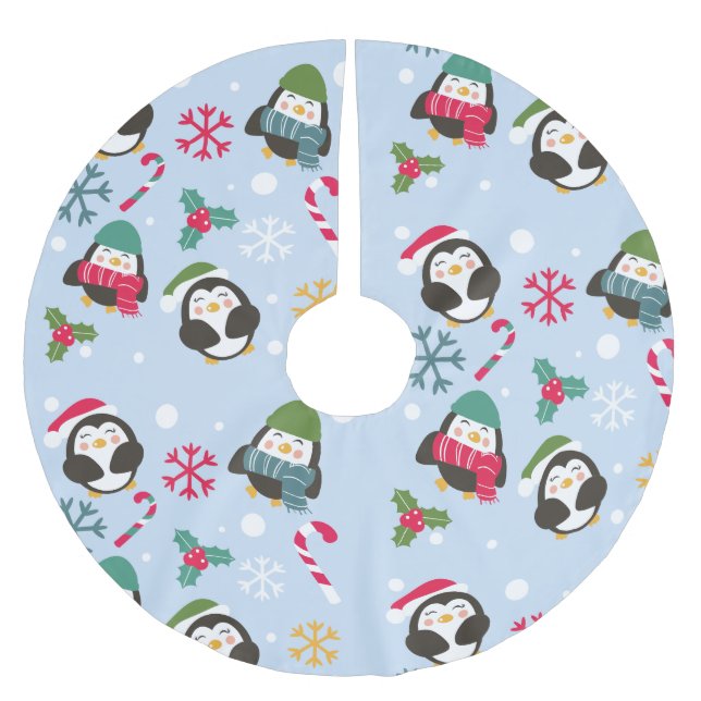 Cute Christmas Penguin Brushed Polyester Tree Skirt (Front)