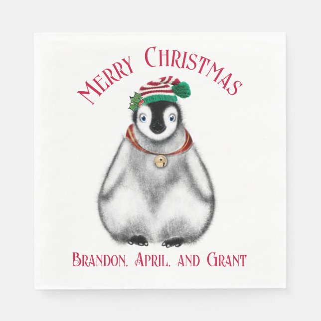 Cute Christmas Penguin , festive Arctic animal  Napkin (Front)