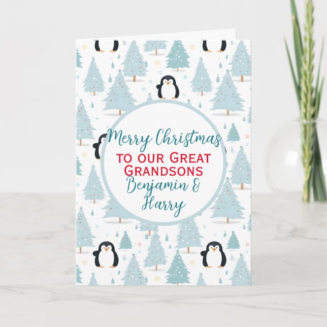 Cute Christmas Penguin Great Grandson  Holiday Card (Front)
