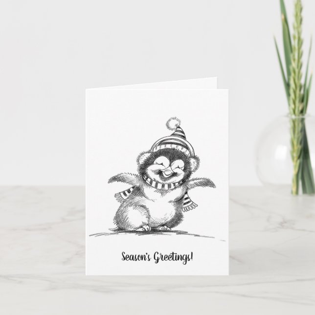 Cute Christmas Penguin, Happy Baby Bird Holiday Card (Front)