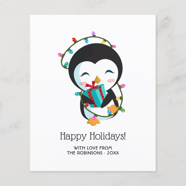 Cute Christmas Penguin Happy Holidays Photo Flyer (Front)