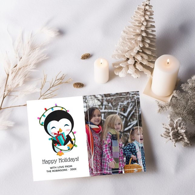Cute Christmas Penguin Happy Holidays Photo Holiday Card (Creator Uploaded)