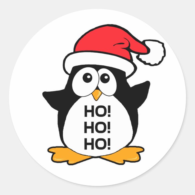 Cute Christmas Penguin Ho Ho Ho Classic Round Sticker (Front)