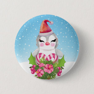 Cute Christmas Penguin in Santa Hat 2 Inch Round Button