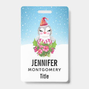 Cute Christmas Penguin in Santa Hat Badge