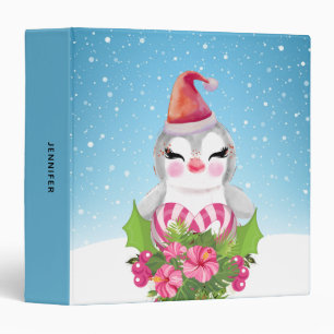 Cute Christmas Penguin in Santa Hat Binder