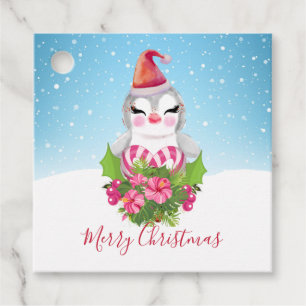 Cute Christmas Penguin in Santa Hat Favour Tags