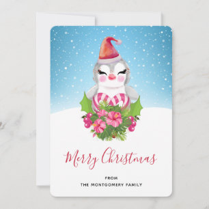 Cute Christmas Penguin in Santa Hat Holiday Card