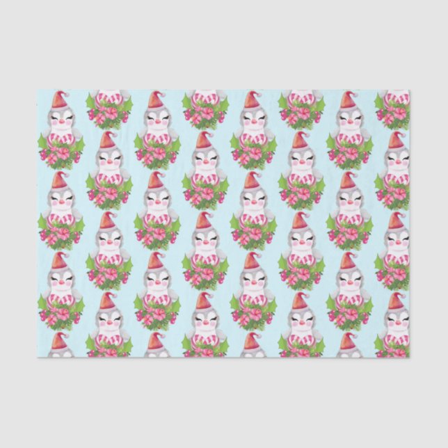 Cute Christmas Penguin in Santa Hat Pattern Tissue Paper (Front)