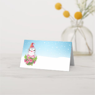 Cute Christmas Penguin in Santa Hat Place Card