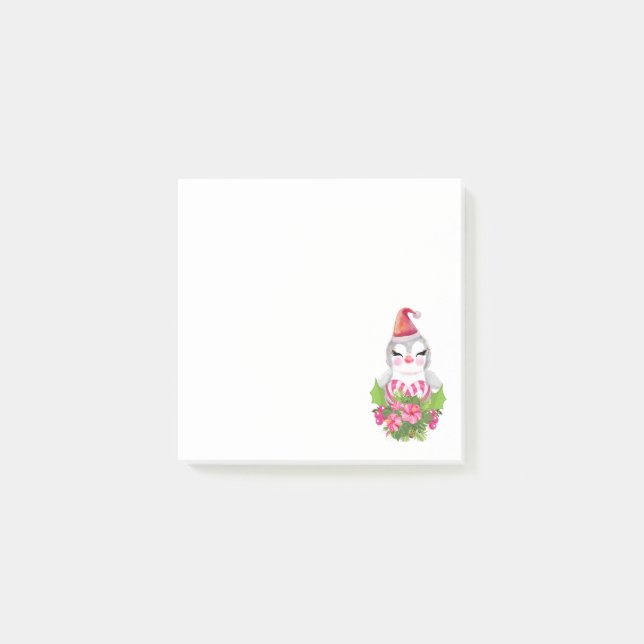 Cute Christmas Penguin in Santa Hat Post-it Notes (Front)