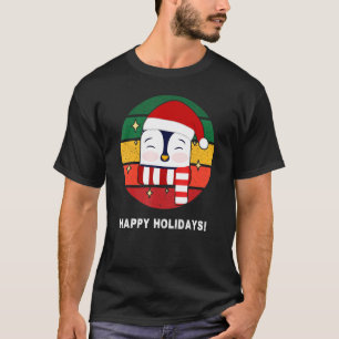 Cute Christmas Penguin In Santa Hat Snuggled Up In T-Shirt