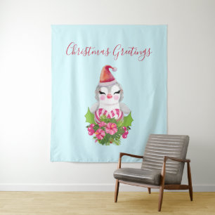 Cute Christmas Penguin in Santa Hat Tapestry