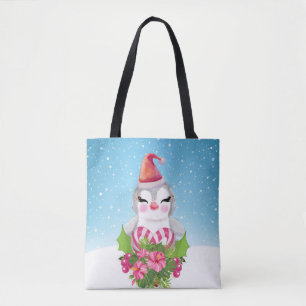 Cute Christmas Penguin in Santa Hat Tote Bag