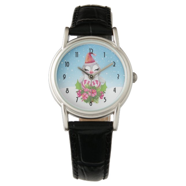 Cute Christmas Penguin in Santa Hat Watch (Front)