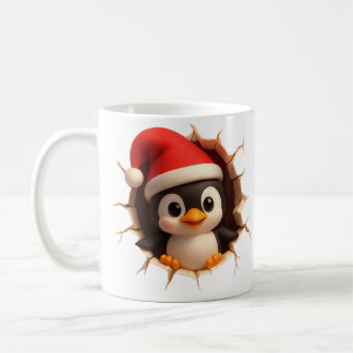 Cute Christmas Penguin Mug - Custom Name Santa Hat