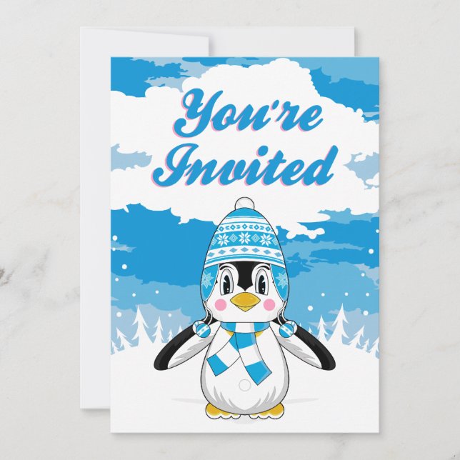 Cute Christmas Penguin Party Invite (Front)