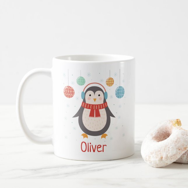 Cute Christmas Penguin Personalized Christmas Mug (With Donut)