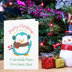 Cute Christmas Penguin Personalized Kids Holiday Card