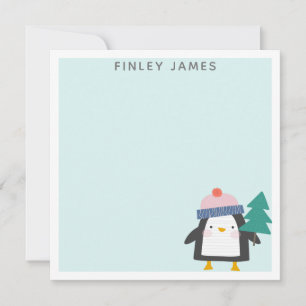 Cute Christmas Penguin Teal Mint Personalized Card