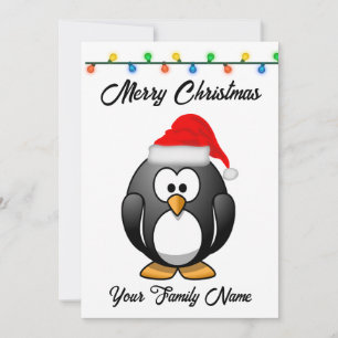 Cute Christmas Penguin with a Santa hat  Holiday Card
