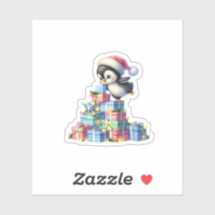Cute Christmas Penguin with Gifts and Lights Card