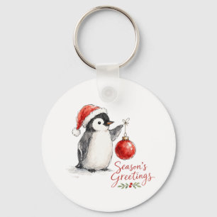 Cute Christmas Penguin with Ornament Keychain