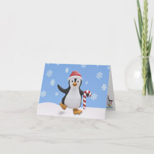 Cute Christmas Penguin with Santa Hat & Candy Cane Holiday Card