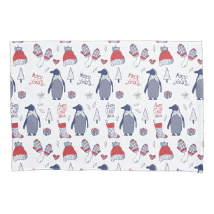 Cute Christmas Penguins Hats Gloves Pattern Pillowcase