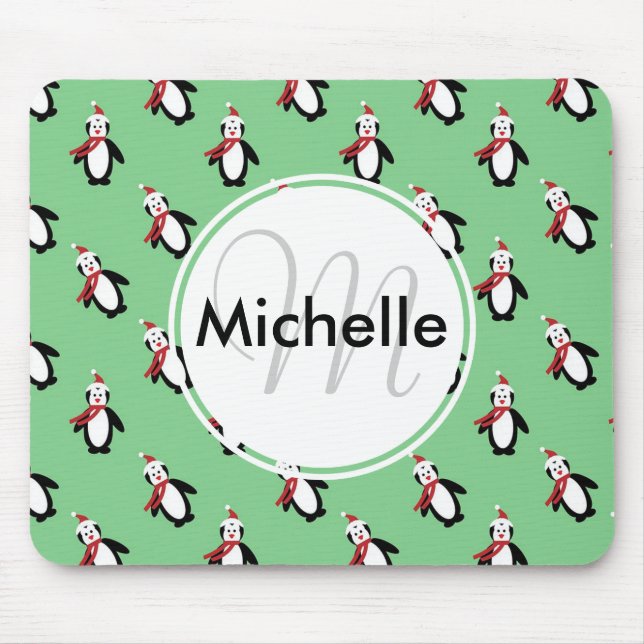 Cute Christmas Penguins Mouse Pad (Front)