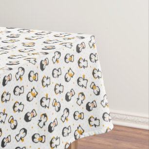 Cute christmas Penguins on white Tablecloth