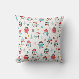 Cute christmas penguins on white throw pillow