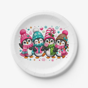 Cute Christmas Penguins Paper Plate