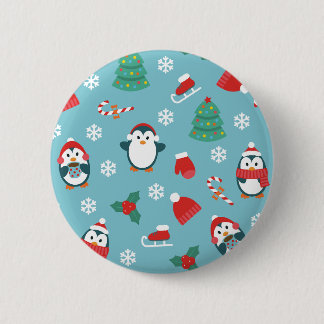 Cute Christmas Penguins Pattern 2 Inch Round Button