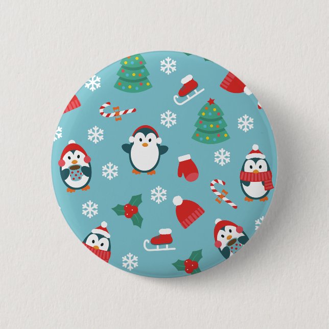 Cute Christmas Penguins Pattern 2 Inch Round Button (Front)