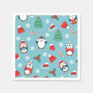 Cute Christmas Penguins Pattern Napkin