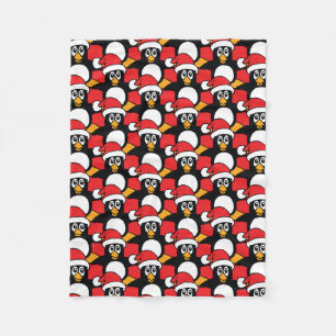 Cute Christmas Penguins Pattern Red Fleece Blanket