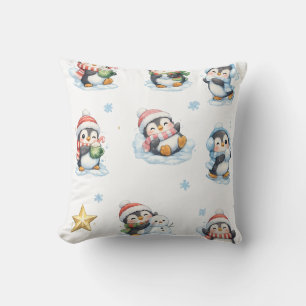 Cute Christmas Penguins Throw Pillow