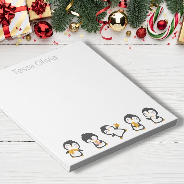 Cute christmas penguins with Name on white Notepad (Creator Uploaded)