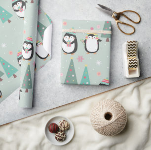 Cute Christmas Penguins Wrapping Paper